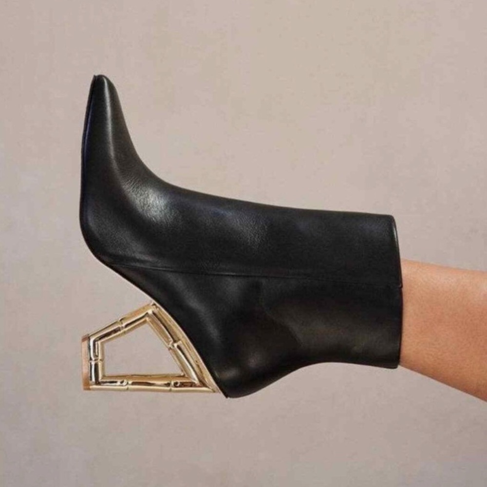 Cult Gaia Valeska Black Boots Elegant Black Ankle Boots with Gold Heel